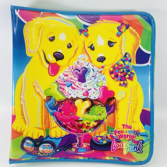 VTG Lisa Frank 3 Ring Zippered Binder Casey & Candy Ice Cream Sundae Lab Puppy - Picture 1 of 16